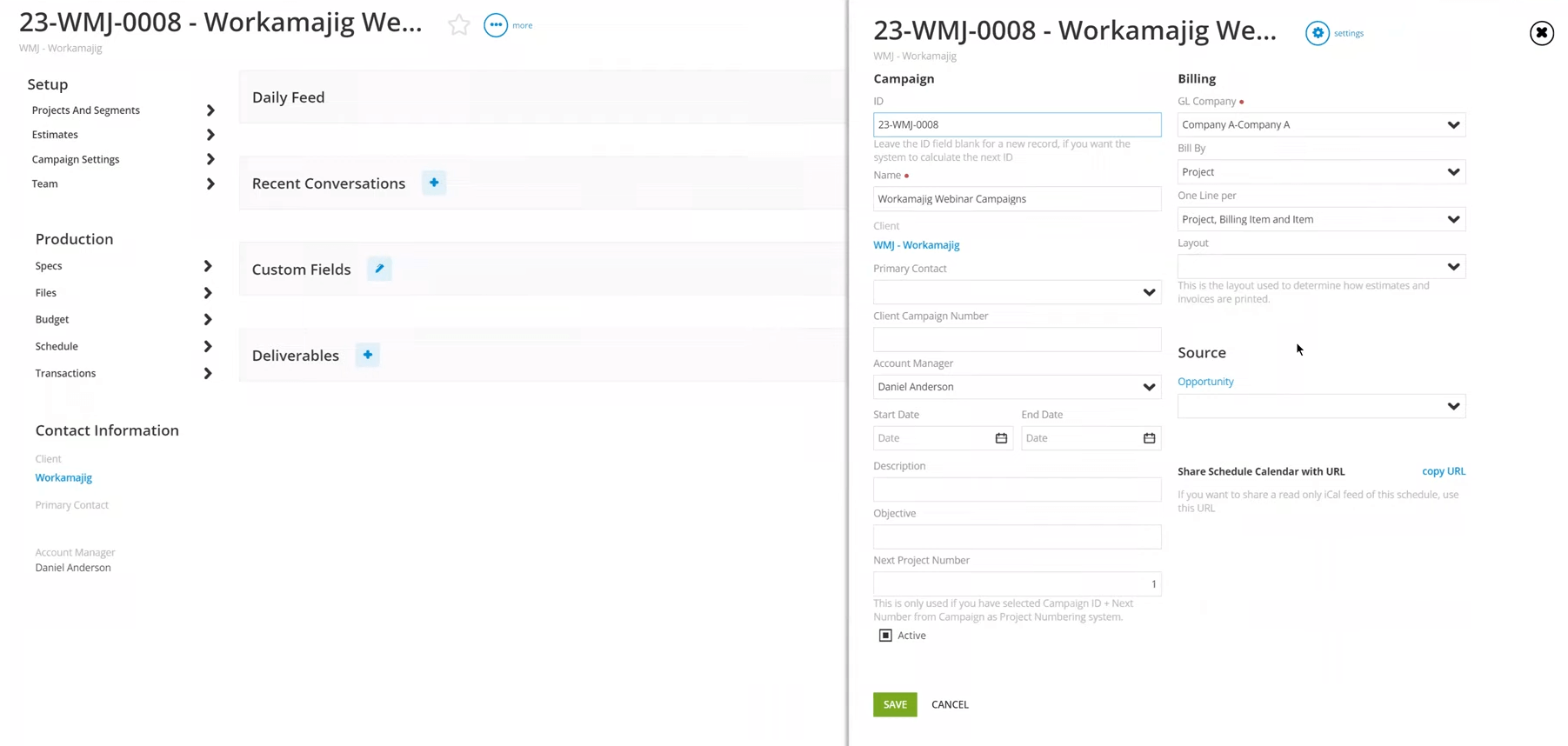 Workamajig Campaign Setup and Billing