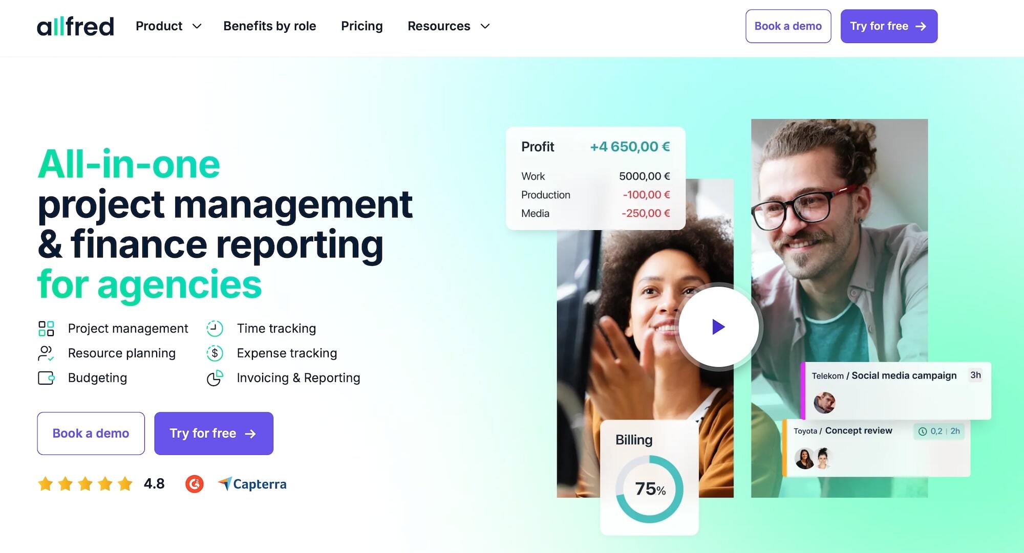 Allfred homepage: All-in-one project management &amp; finance reporting for agencies