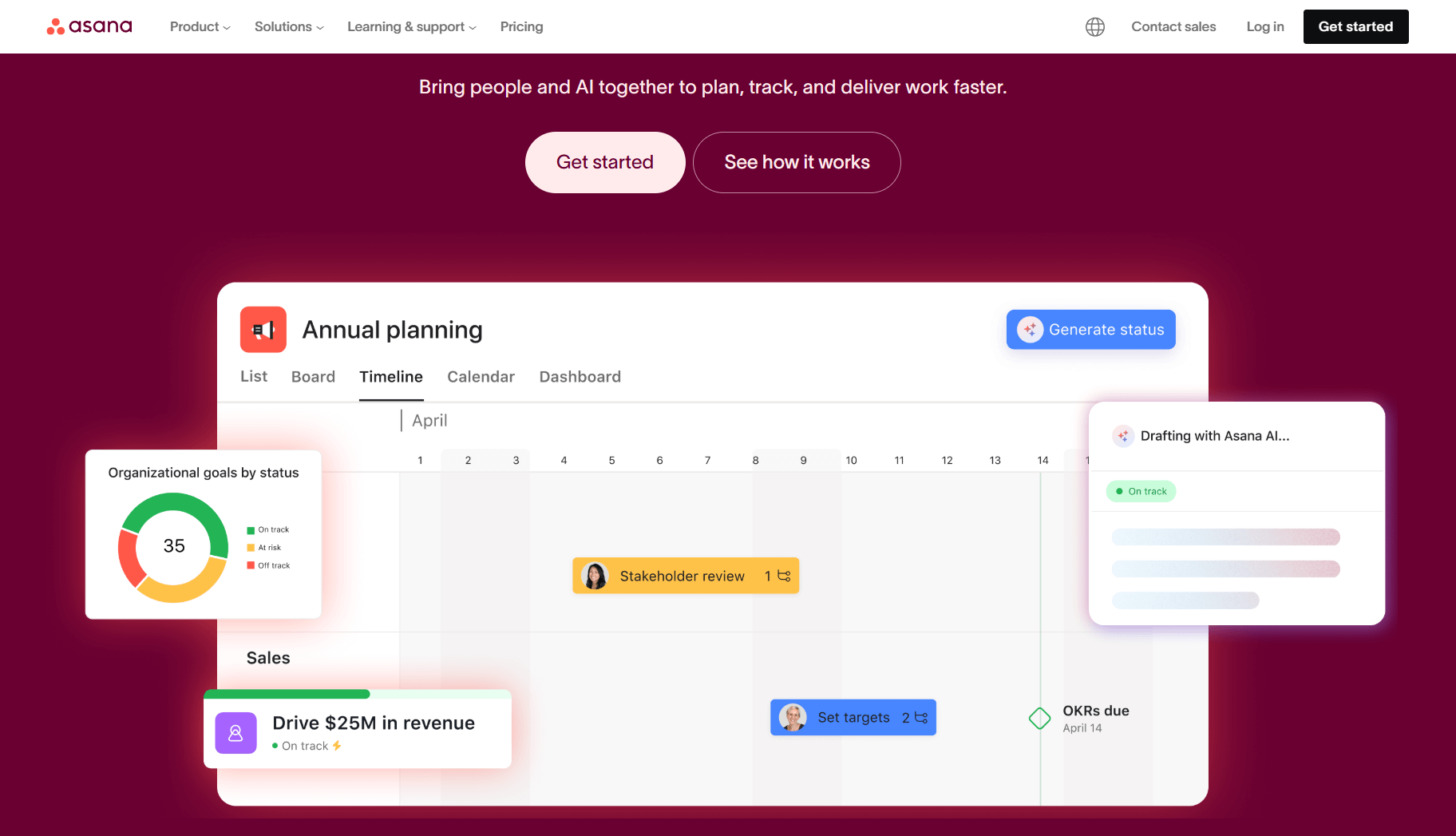 Asana homepage: Bring people and AI together to plan, track, and deliver