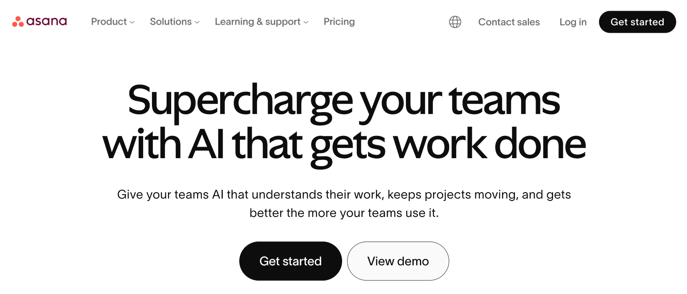 Asana homepage: Supercharge your teams with AI that gets work done