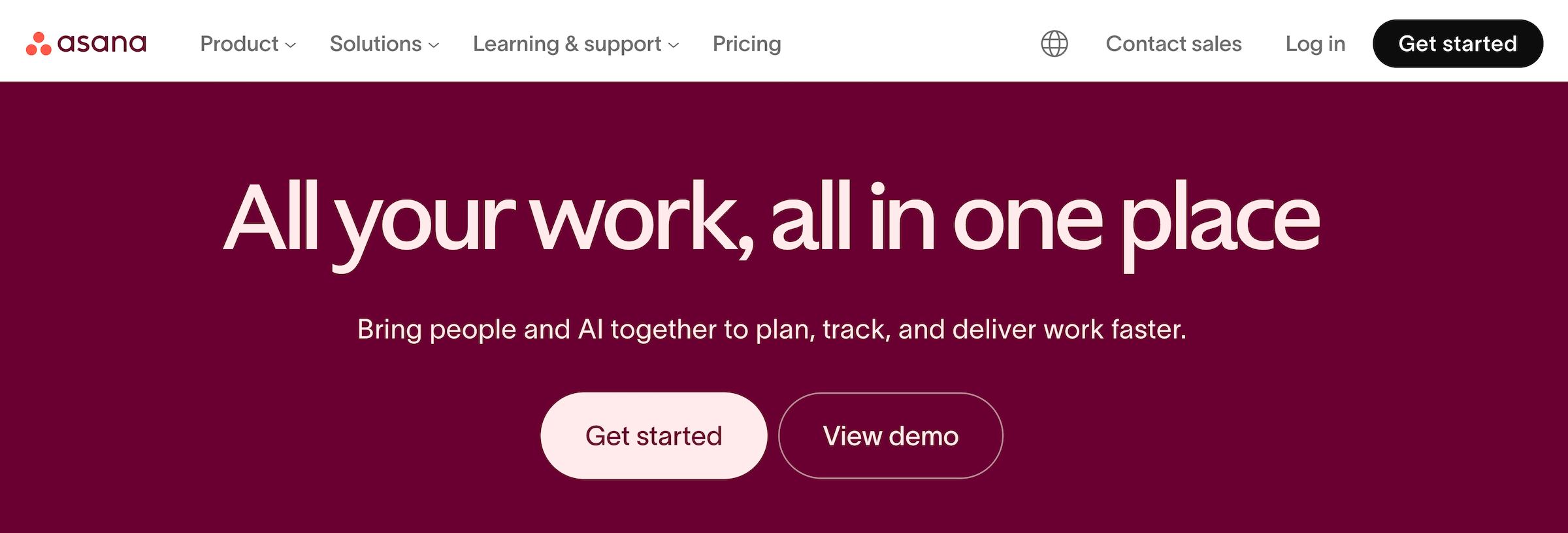 Asana homepage: All your work, all in one place