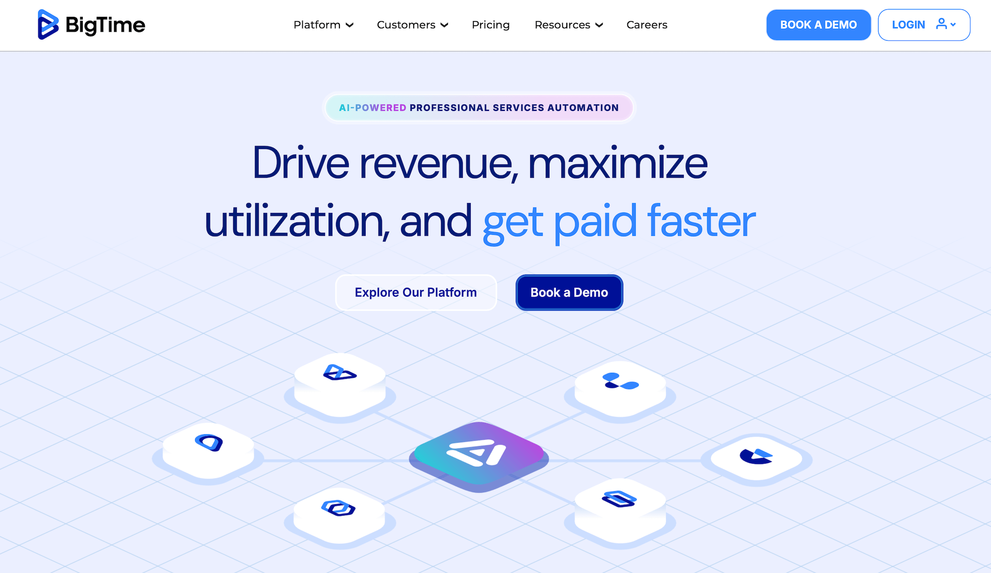 BigTime homepage: Drive revenue, maximize utilization, and get paid faster