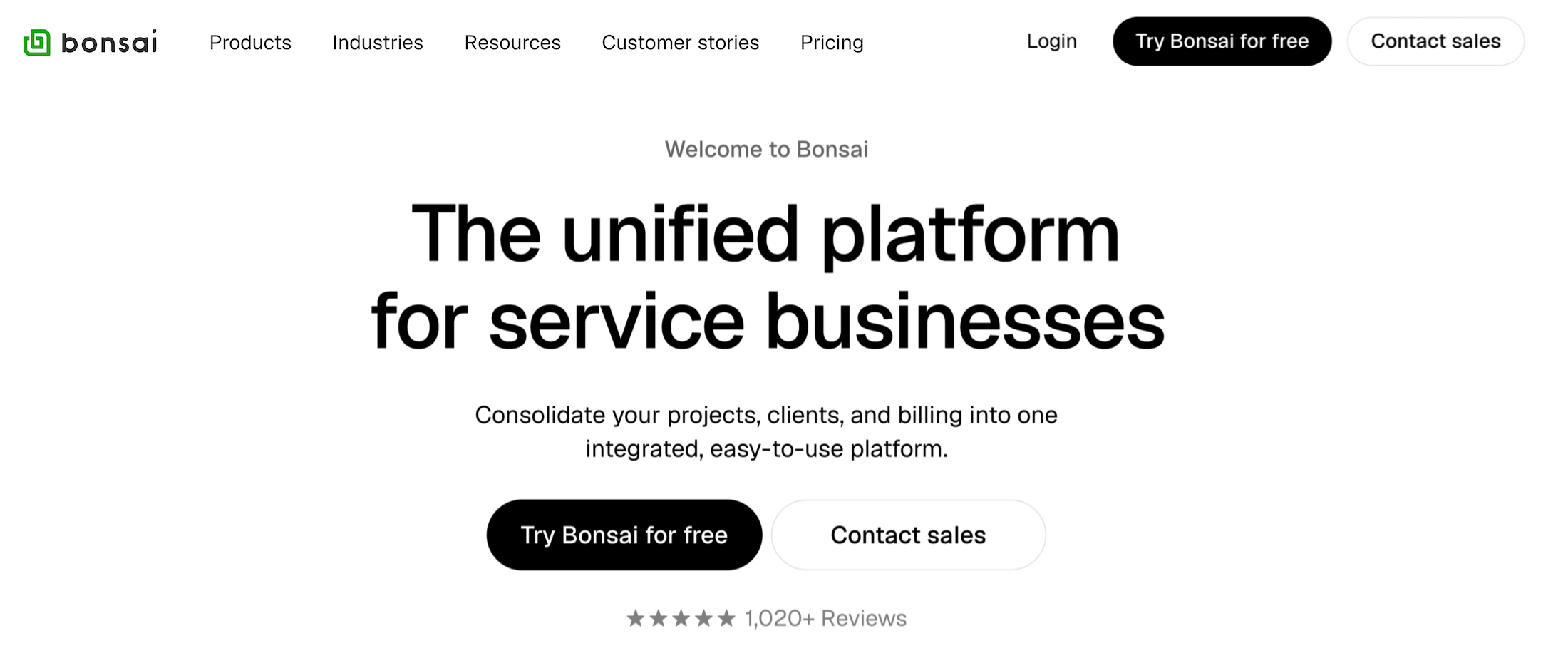 Bonsai homepage: The unified platform for service businesses