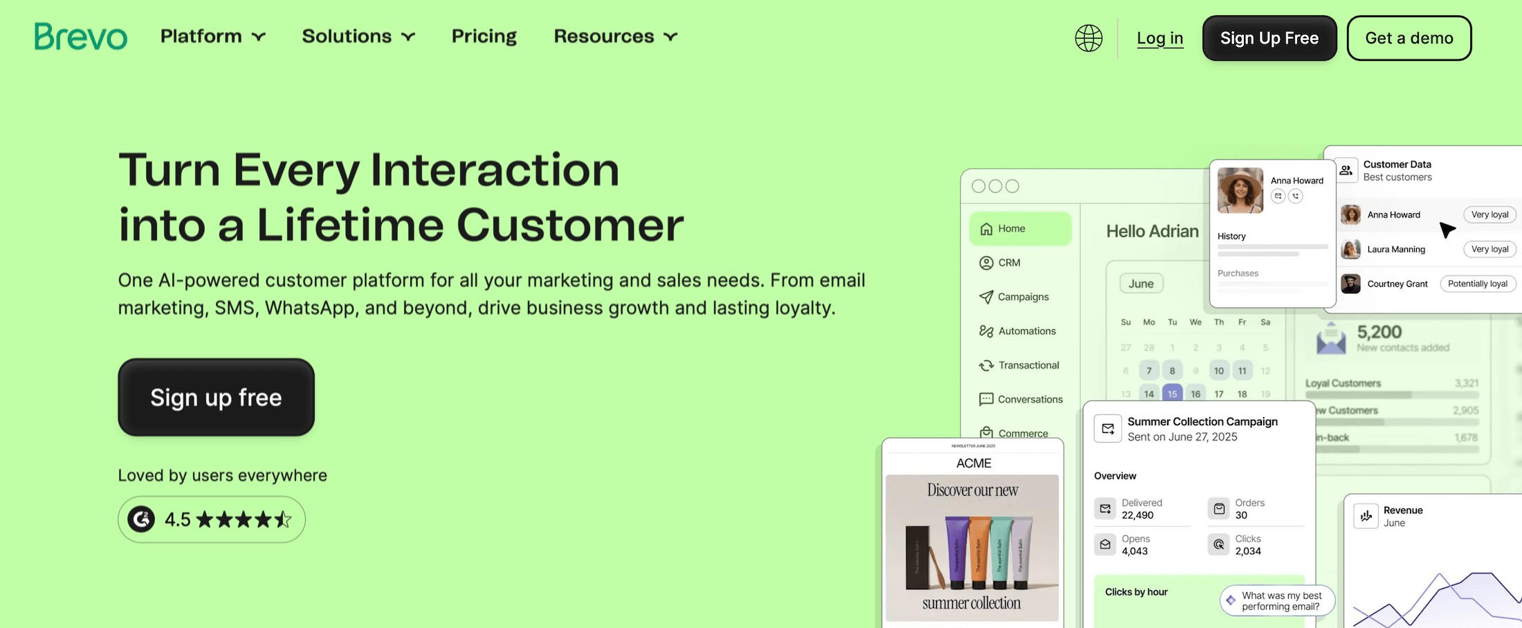 Brevo homepage: Turn Every Interaction into a Lifetime Customer