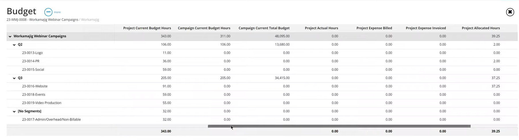 Budget: Webinar Campaigns example