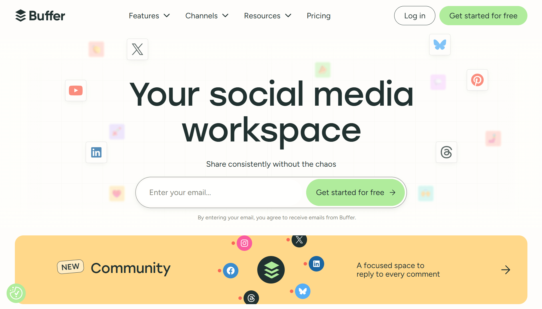 Buffer homepage: Your social media workspace