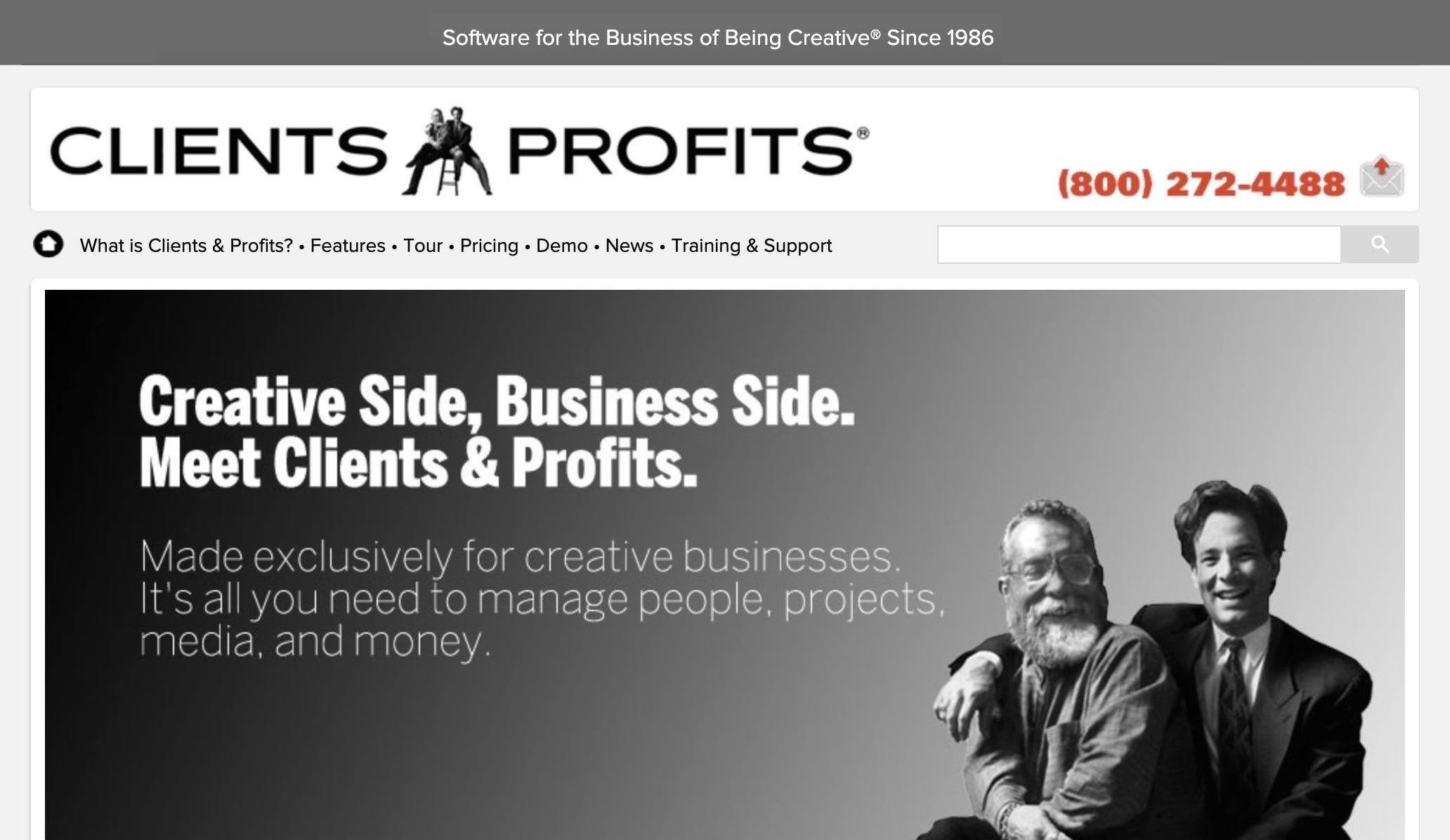 Clients & Profits homepage: Creative Side, Business Side. Meet Clients & Profits.