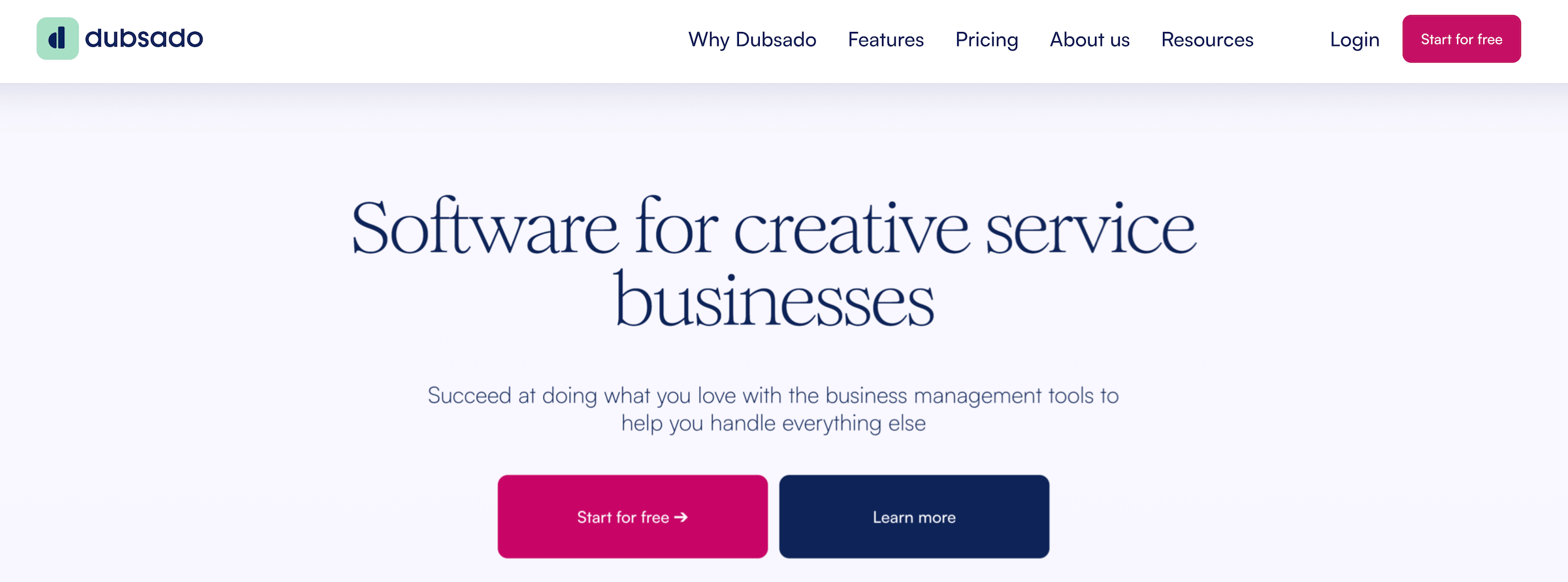 Dubsado homepage: Software for creative service businesses