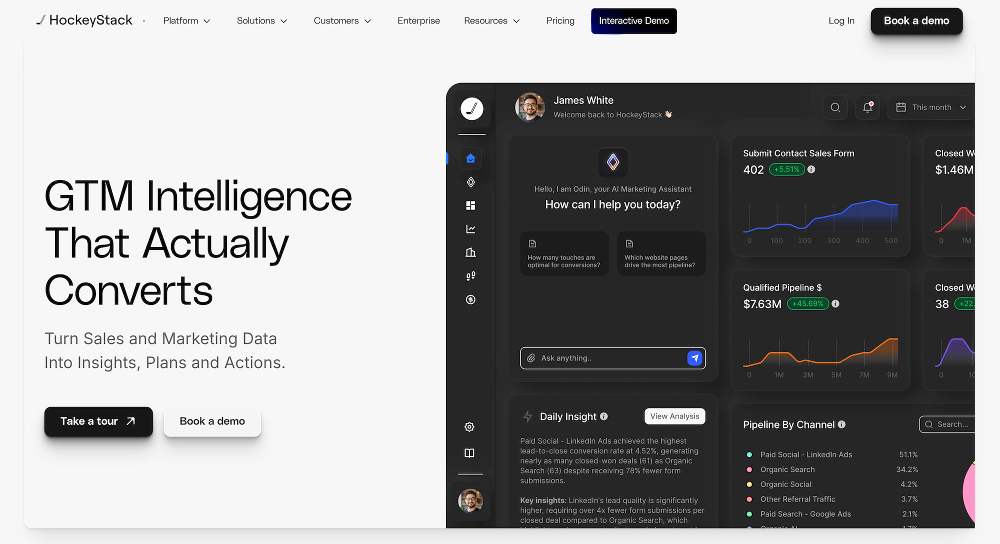 HockeyStack homepage: GTM Intelligence That Actually Converts