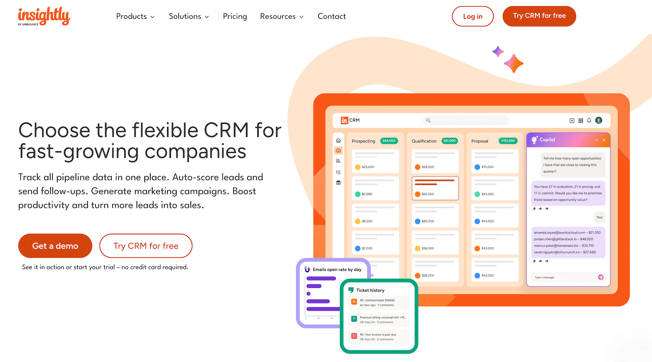 Insightly homepage: Choose the flexible CRM for fast-growing companies