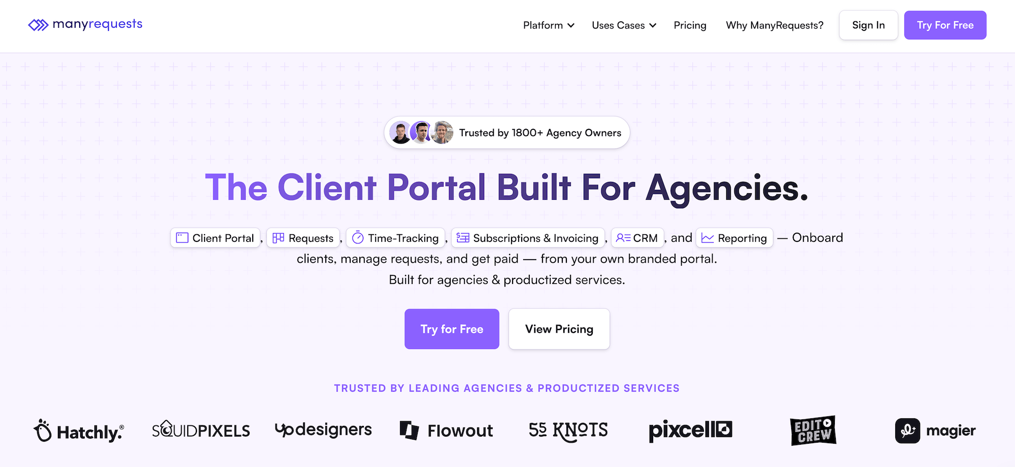ManyRequests homepage: The Client Portal Built For Agencies.