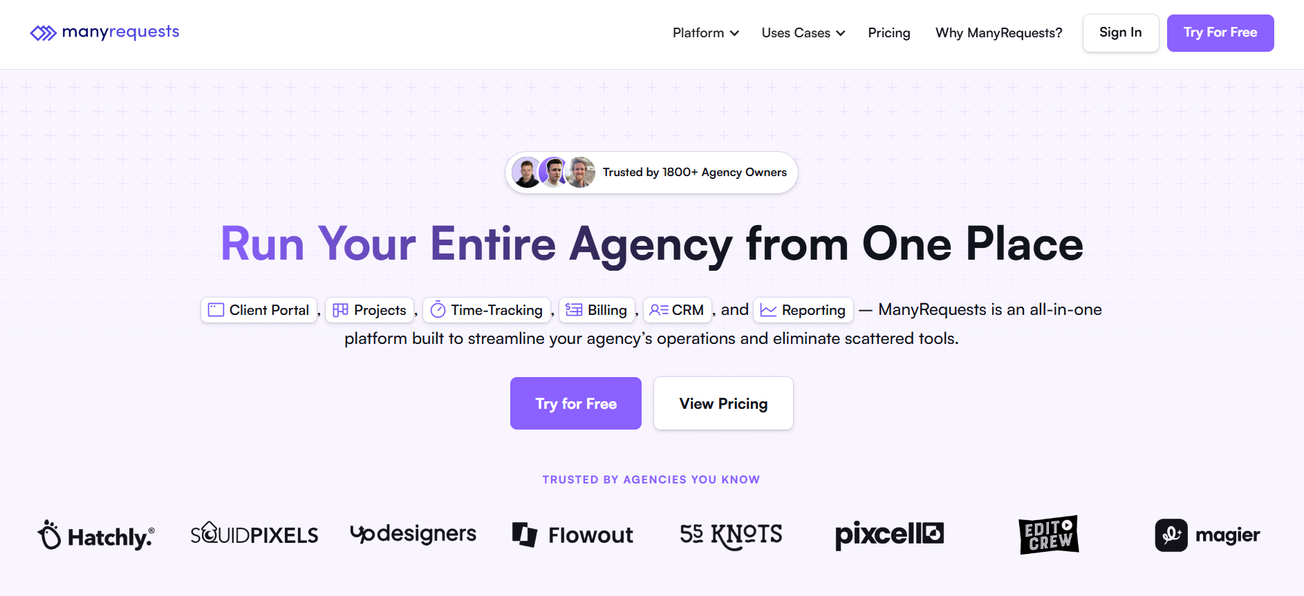 ManyRequests homepage: Run Your Entire Agency from One Place