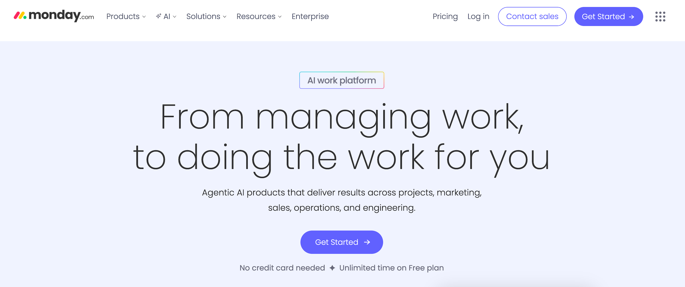Monday.com homepage: From managing work, to doing the work for you