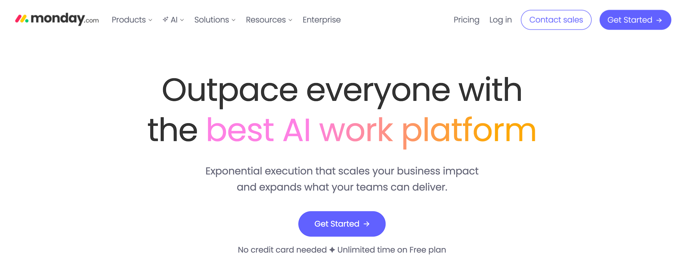 Monday.com homepage: Outpace everyone with the best AI work platform