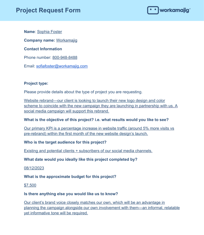 Project Request Form example