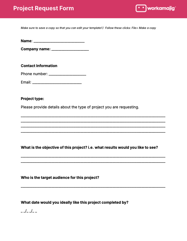 Project Request form Template