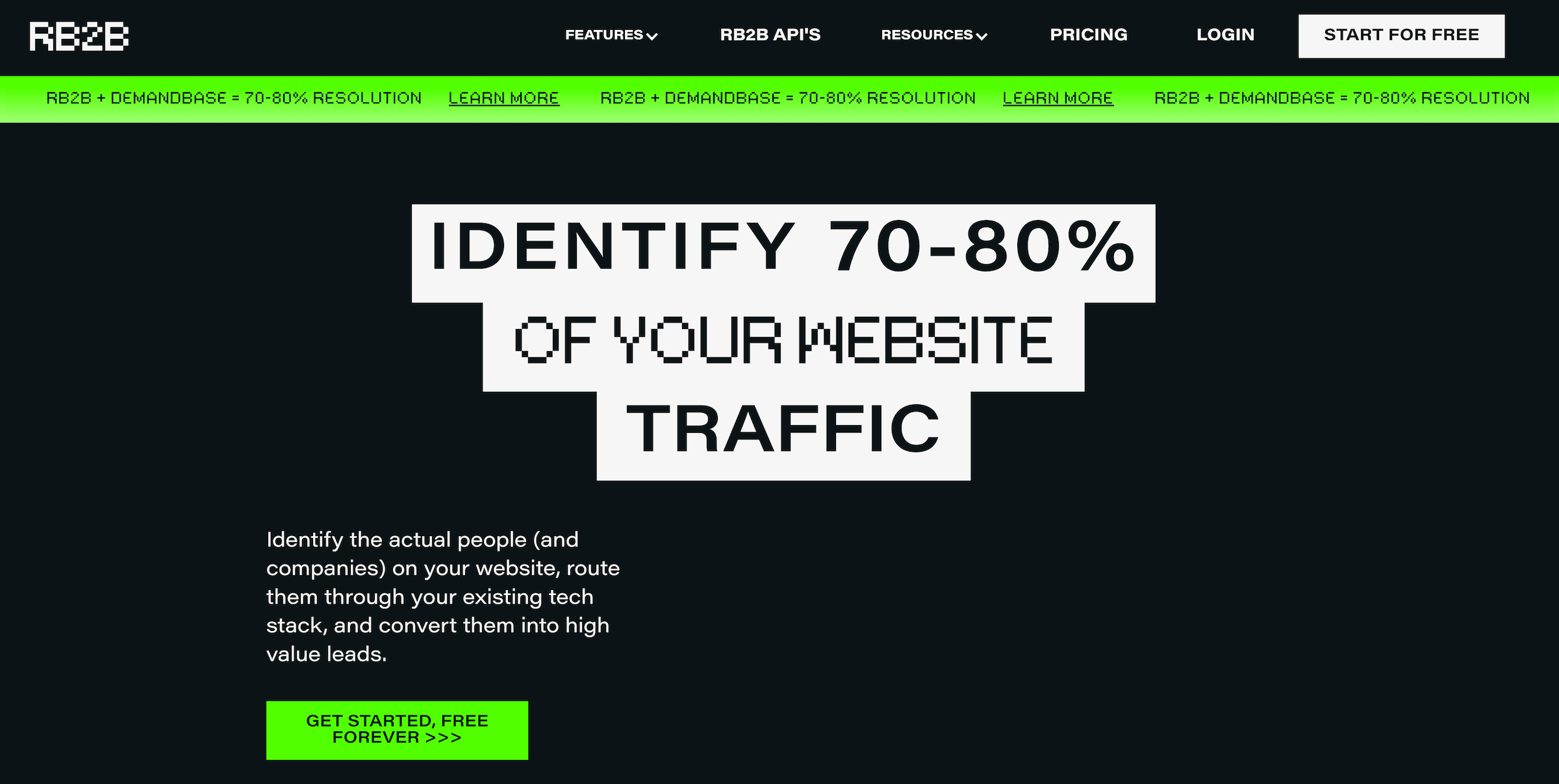 RB2B homepage: Identify 70-80% of Your Website Traffic