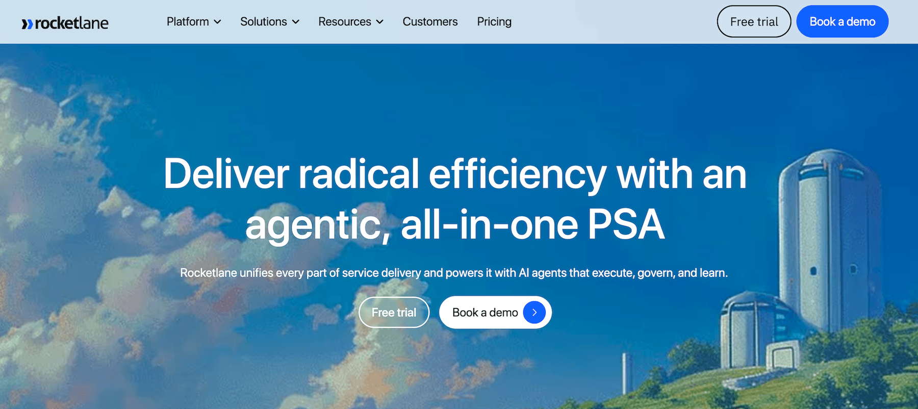 Rocketlane homepage: Deliver radical efficiency with an agentic, all-in-one PSA