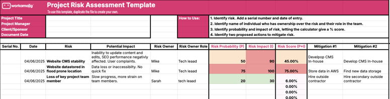 Workamajig Project Risk Template