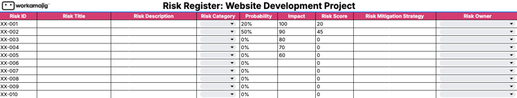 Risk Register Template screenshot