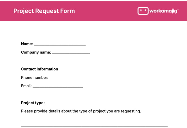 Project Request Form Template screenshot