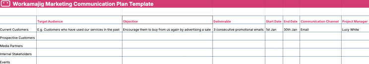 Marketing Communication Plan Template screenshot