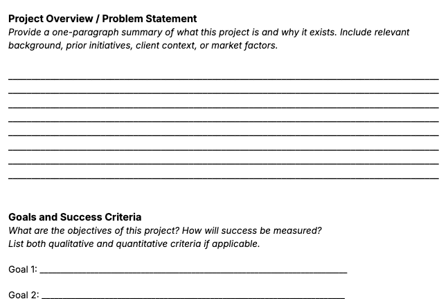 Project Brief Template screenshot