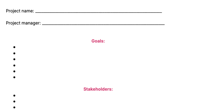 Project Charter Template screenshot