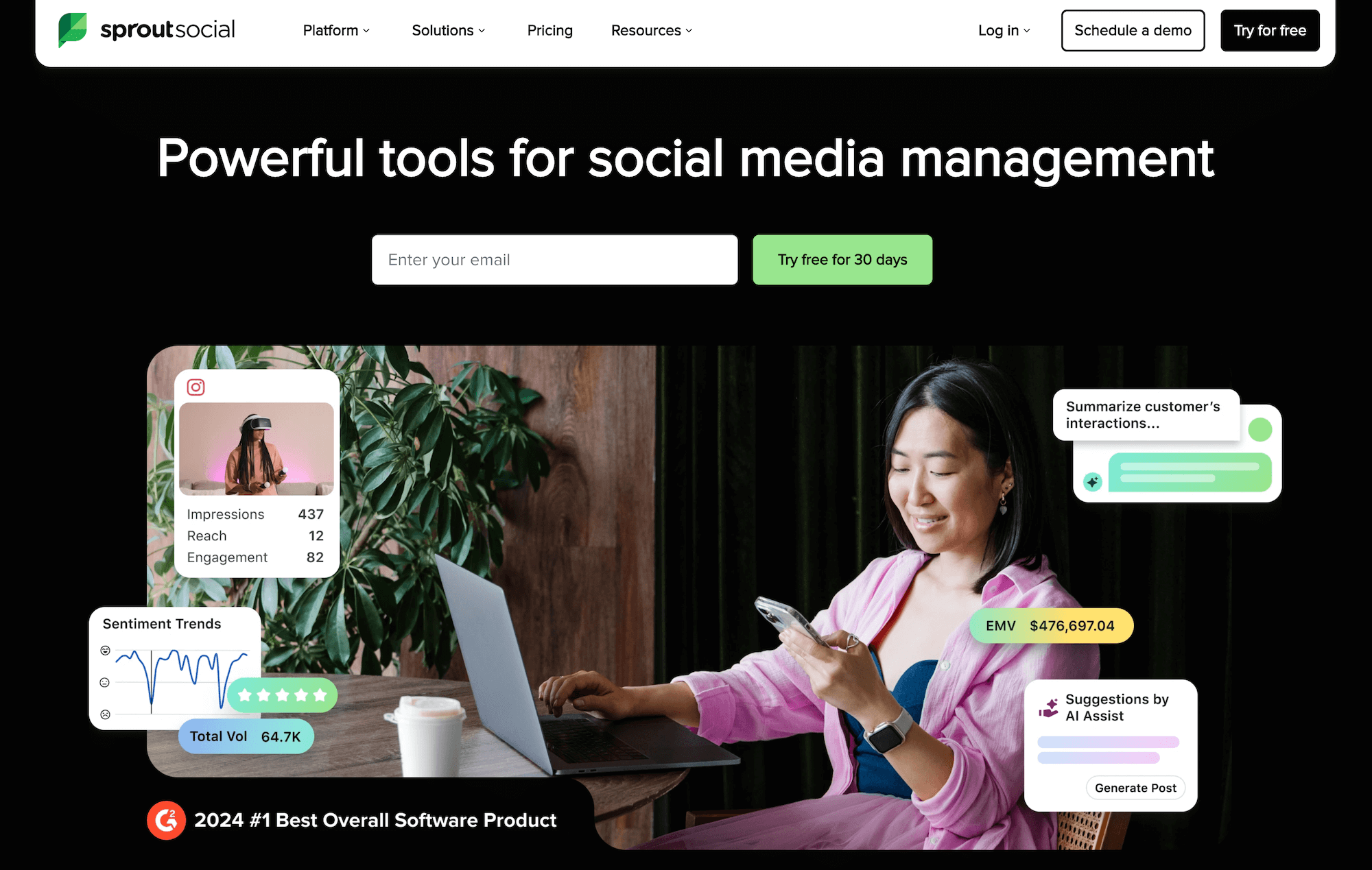 Sprout Social homepage: Powerful tools for social media management