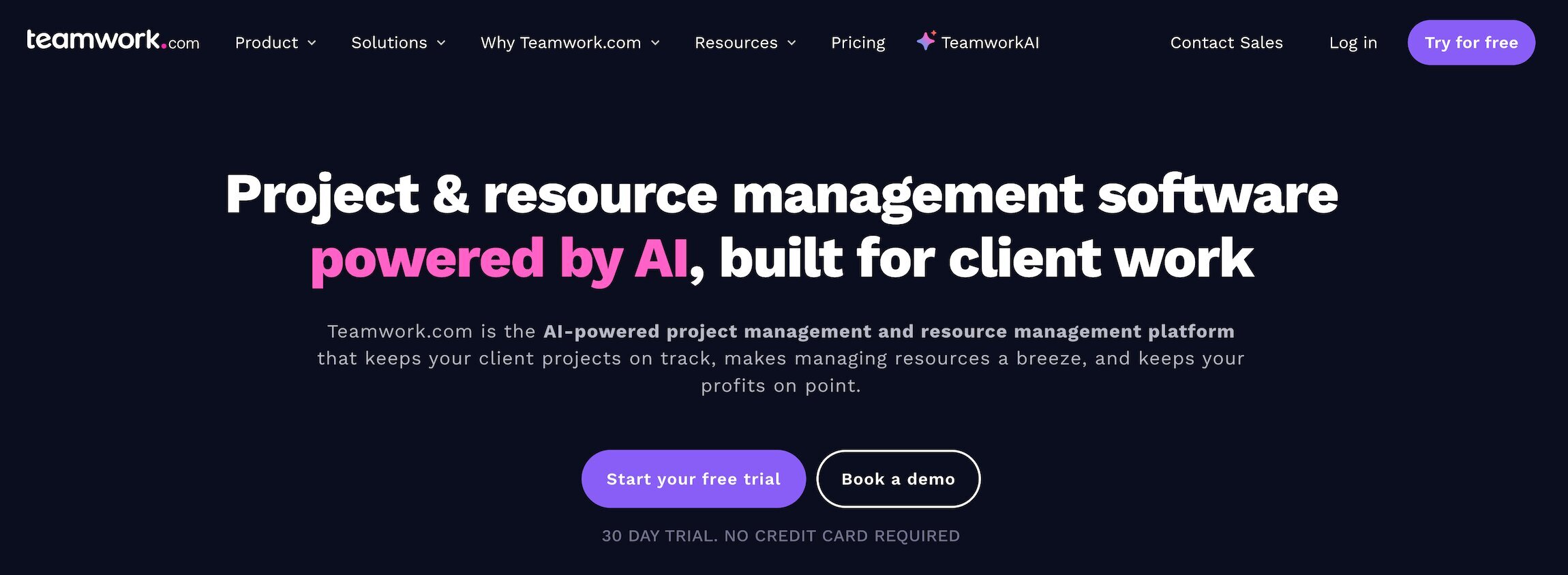 Teamwork homepage: Project &amp; resource management software powered by AI, built for client work
