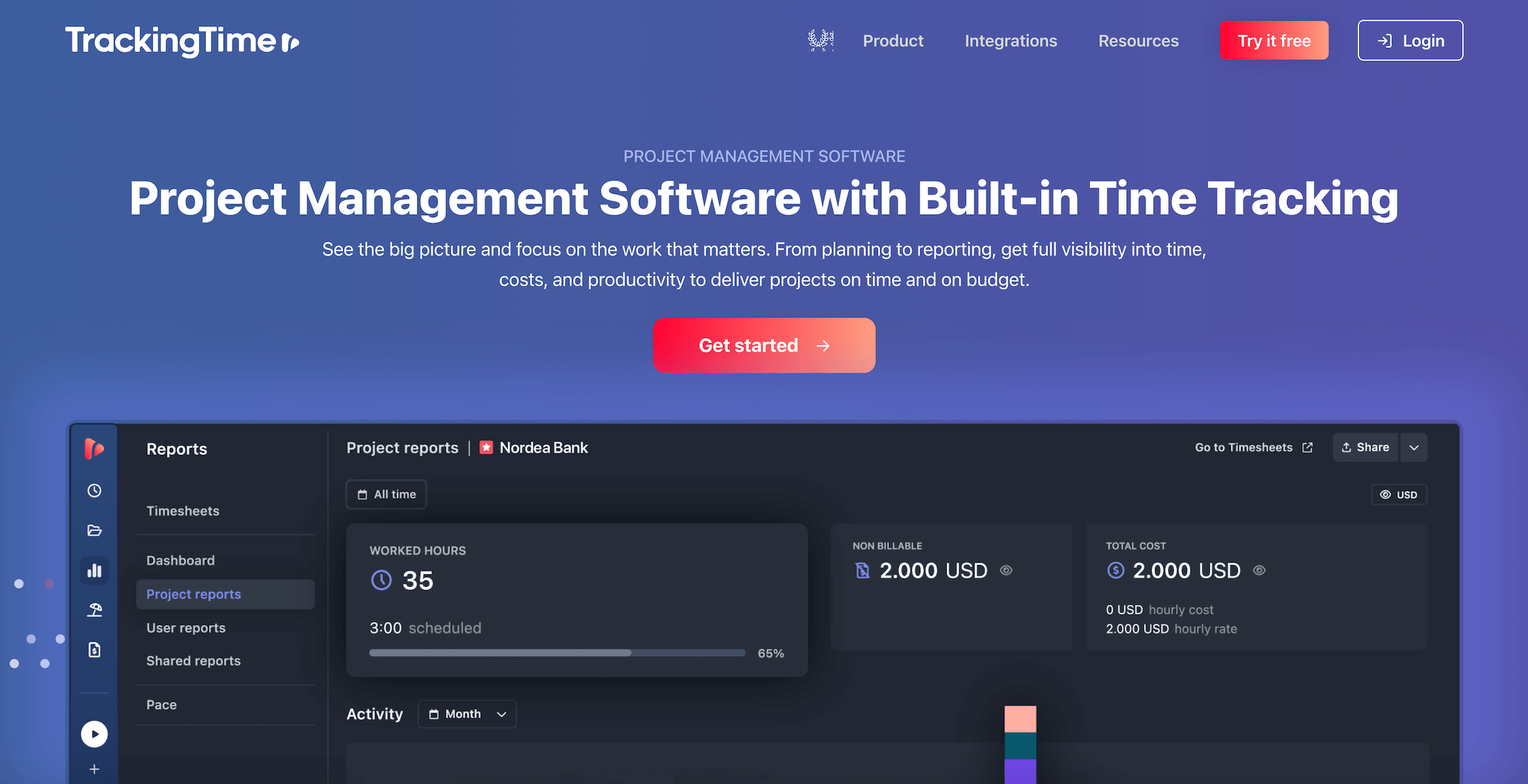 TrackingTime homepage: Project Management Software with Built-In Time Tracking