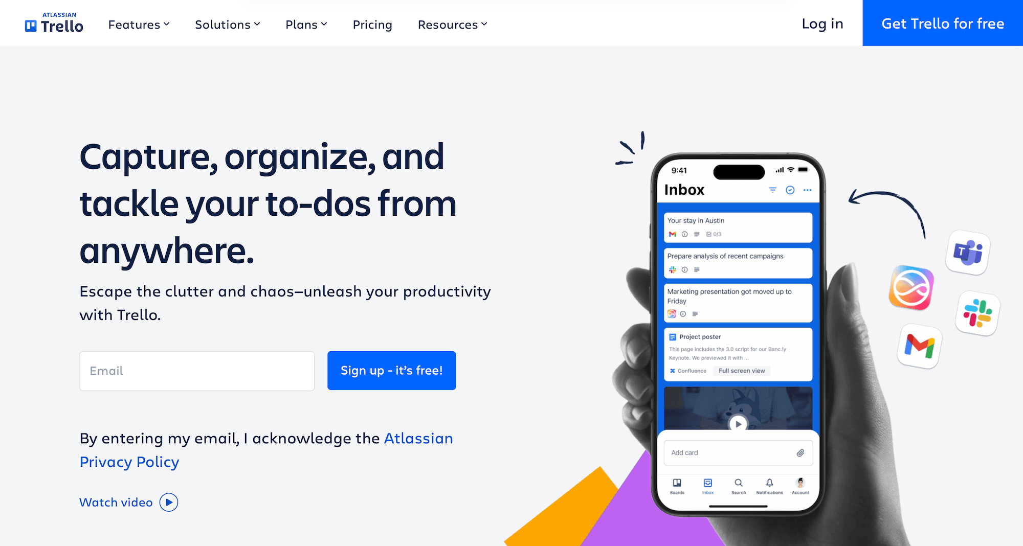 Trello homepage: Capture, organize, and tackle your to-dos from anywhere.
