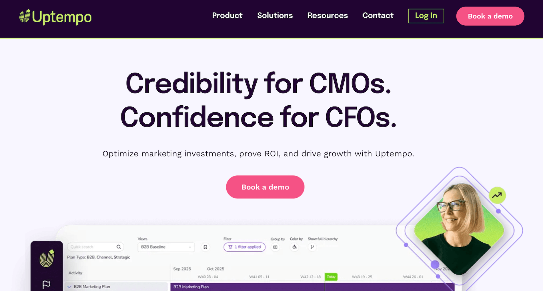 Uptempo homepage: Credibility for CMOs. Confidence for CFOs.