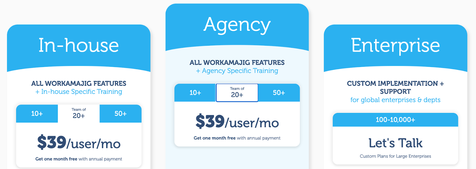 Workamajig pricing options: In-house, Agency, and Enterprise