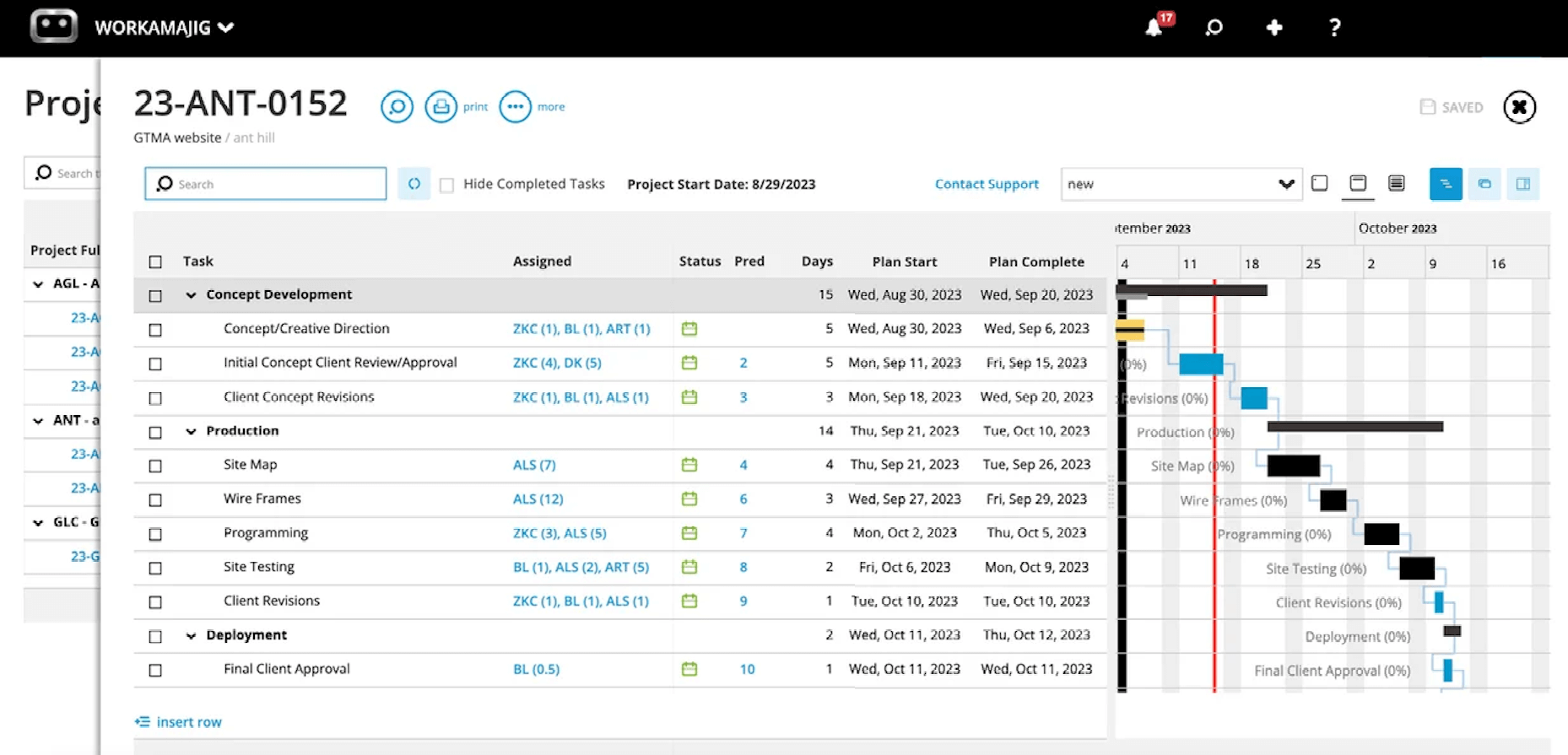 Workamajig Tasks and Status