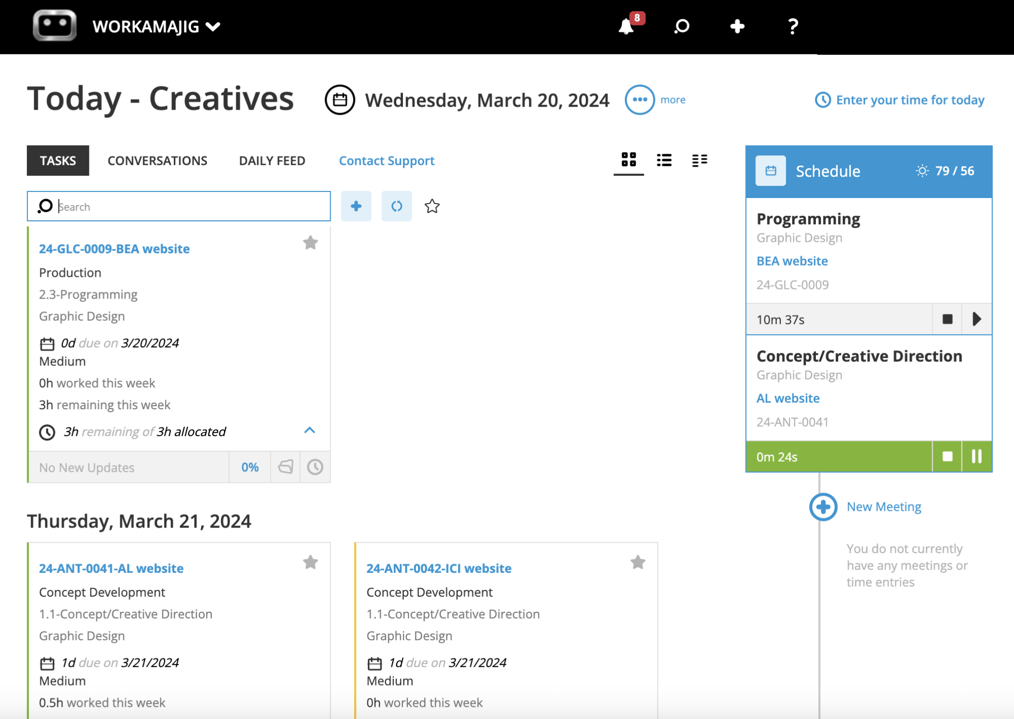 Workamajig Today - Creatives - Tasks & Schedule
