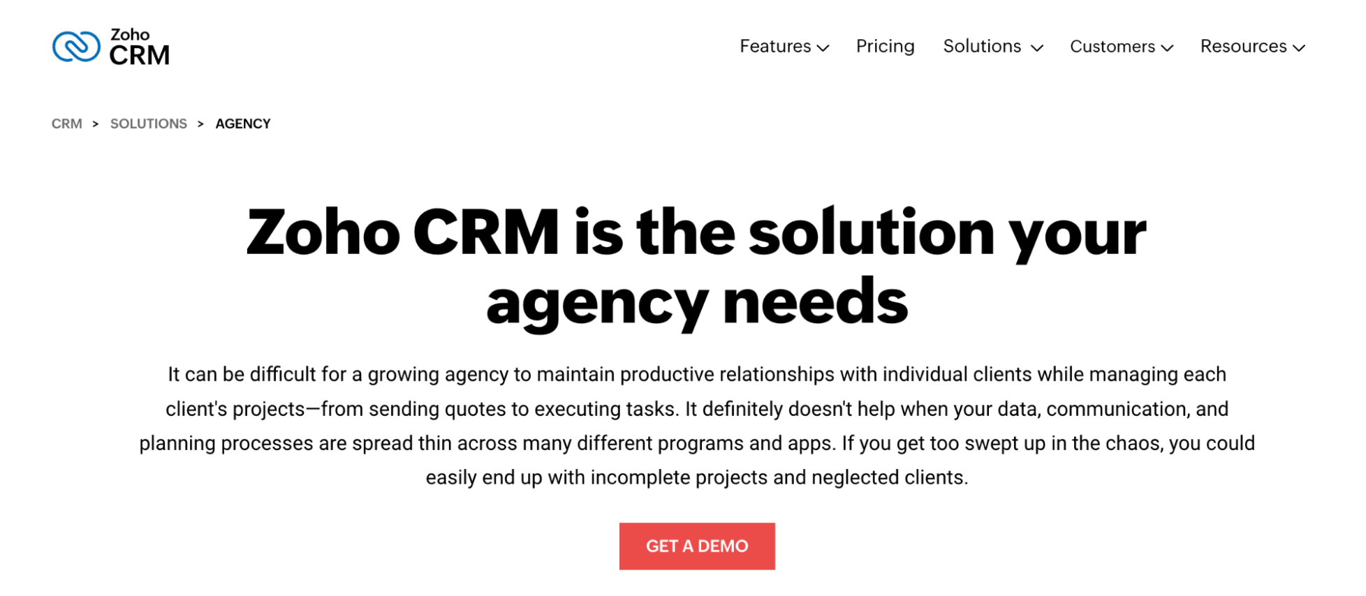 Zoho CRM homepage