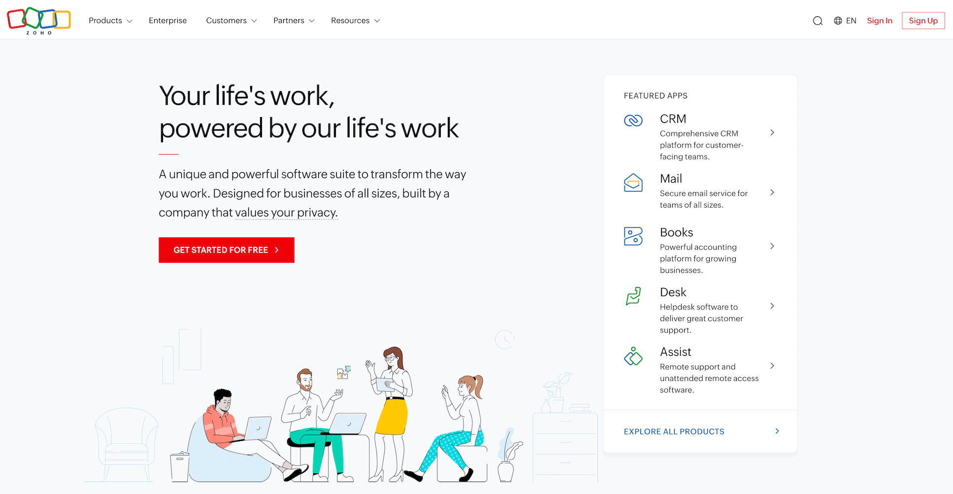 Zoho homepage: Your life's work, powered by our life's work