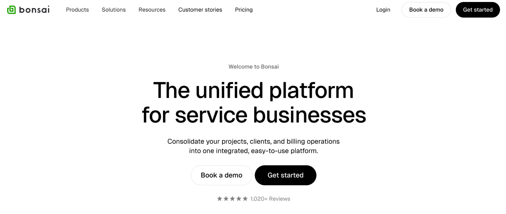 Bonsai homepage: The unified platform for service businesses