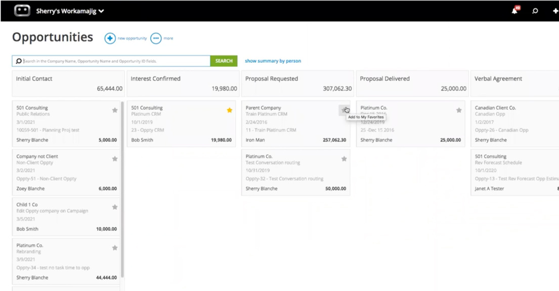 Workamajig Sales Dashboard and Opps [GIF]