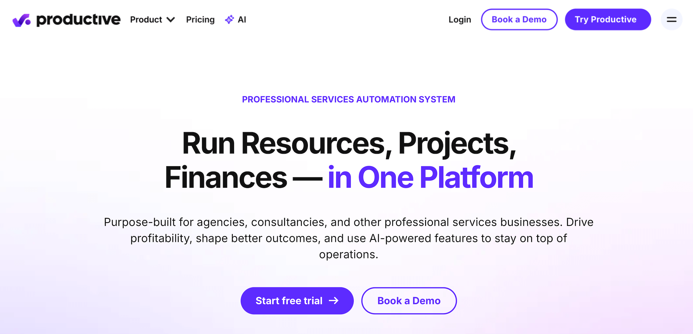 Productive homepage: Run Resources, Projects, and Finances — in One Platform